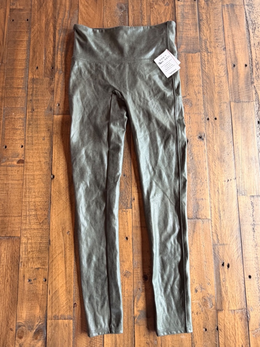 SPANX Faux Leather Leggings Rich Olive M NWT High Rise Shaping Pull On - Picture 3 of 8